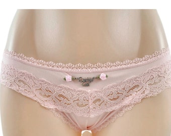 Pink lace daddys girl thong.