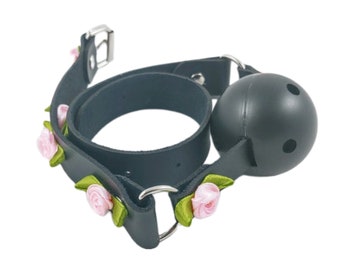 Luxury rose ballgag petplay ddlg fake leather ball gag