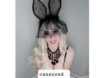 Black lace bunny ears. Gothic Petplay Ddlg Abdl submissive fetish kinky halloween