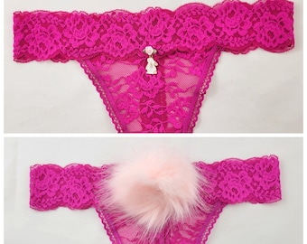 Bragas de tanga de cola de conejo. Color personalizado de la edición de cola esponjosa.
