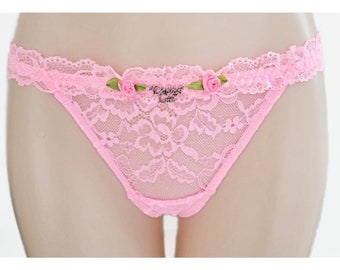 Pink sheer daddys girl lace thong.