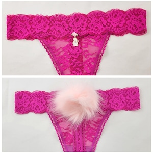 Bunny tail thong panties. Fluffy tail edition custom color.