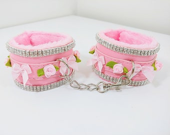 Luxury bondage ddlg wrist cuffs rhinestones petplay kinky fetish