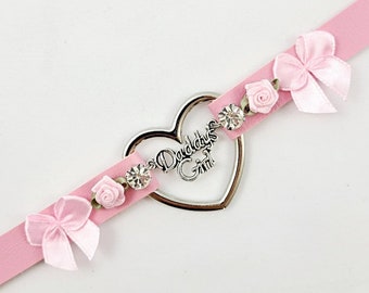 Daddys girl faux leather lolita bow rhinstone and roses day collar heart ddlg