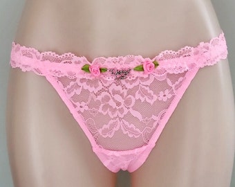 Pink sheer daddys girl lace thong.