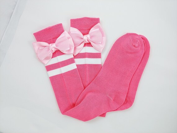 3 Girls Knee High Girls School Socks With Satin Bow all Size