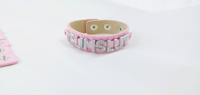 Ddlg submissive bdsm fetish kinky CUSTOM wording rhinestone pink leather bracelet
