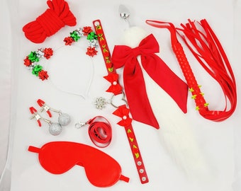 Deluxe Luxury Christmas Kitten bdsm playset petplay buttplug fetish kinky tail ears collar leash lolita