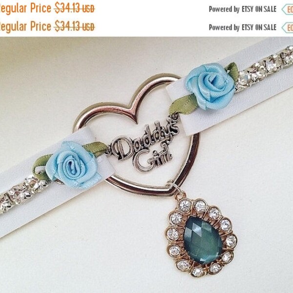 30%offsale luxe line daddys girl faux leather lolita bow rhinstone and roses day collar heart ddlg white