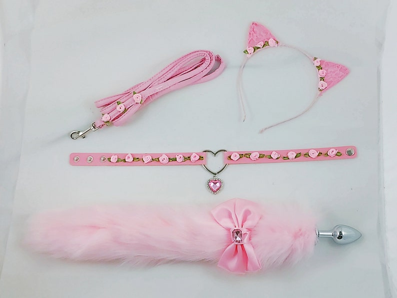Deluxe luxury Kitten bdsm playset petplay buttplug fetish kinky tail ears collar leash cosplay sissylolita