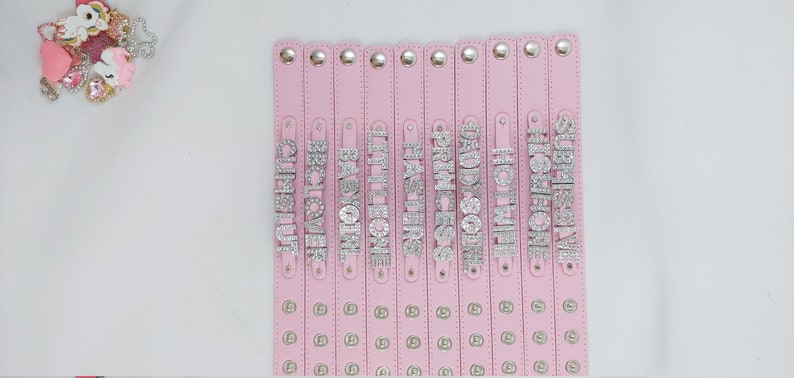 Ddlg submissive bdsm fetish kinky CUSTOM wording rhinestone pink leather bracelet