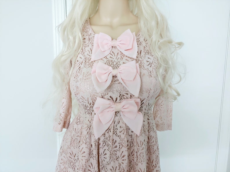Pastel lace and bow pastel pink chiffon ddlg ooak dress grunge lolita