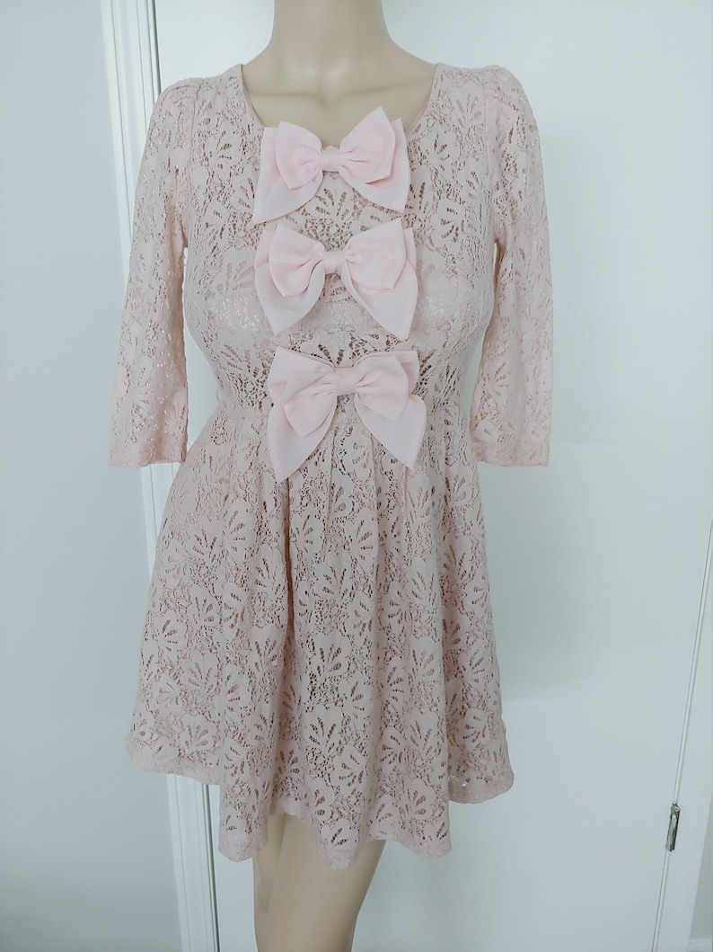 Pastel lace and bow pastel pink chiffon ddlg ooak dress grunge lolita