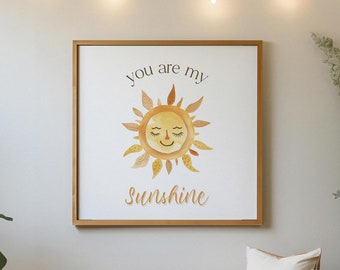 Arte de pared para habitación infantil "Eres mi sol", decoración de pared con acuarela bohemia de sol, impresión digital bohemia de sol sonriente, decoración de pared para habitación infantil