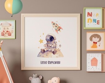 Space Nursery Wall Art, Astronaut Nursery Wall Decor, Boys Room Decor, Space Nursery Wall Art, Nursery Wall Art Space, Little Explorer
