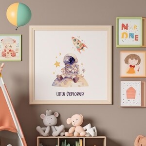 Space Nursery Wall Art, Astronaut Nursery Wall Decor, Boys Room Decor, Space Nursery Wall Art, Nursery Wall Art Space, Little Explorer