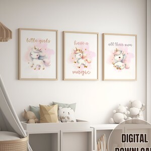 Set of 3 Baby Unicorn Digital Prints, Nursery Wall Art, Little Girls Room Decor, Baby Unicorn Artwork Bundle, Cute Saying, Pink Baby Unicorn
