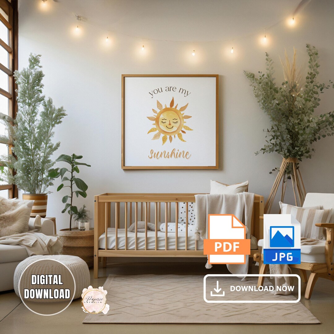 You Are My Sunshine Nursery Wall Art, Watercolor Boho Sun Wall Decor ...