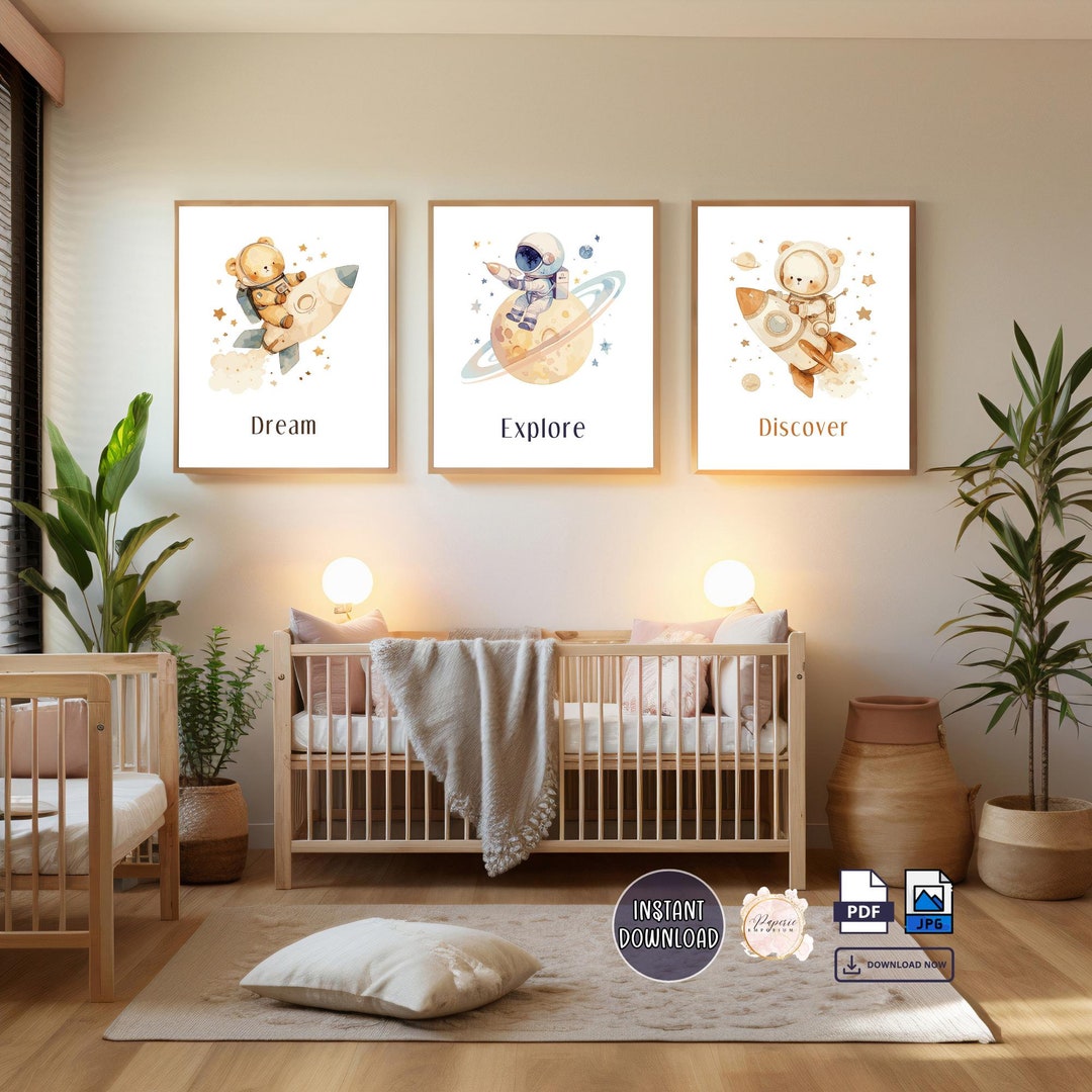 Space-themed Watercolor Nursery Prints - Set of 3 Nursery Wall Art ...