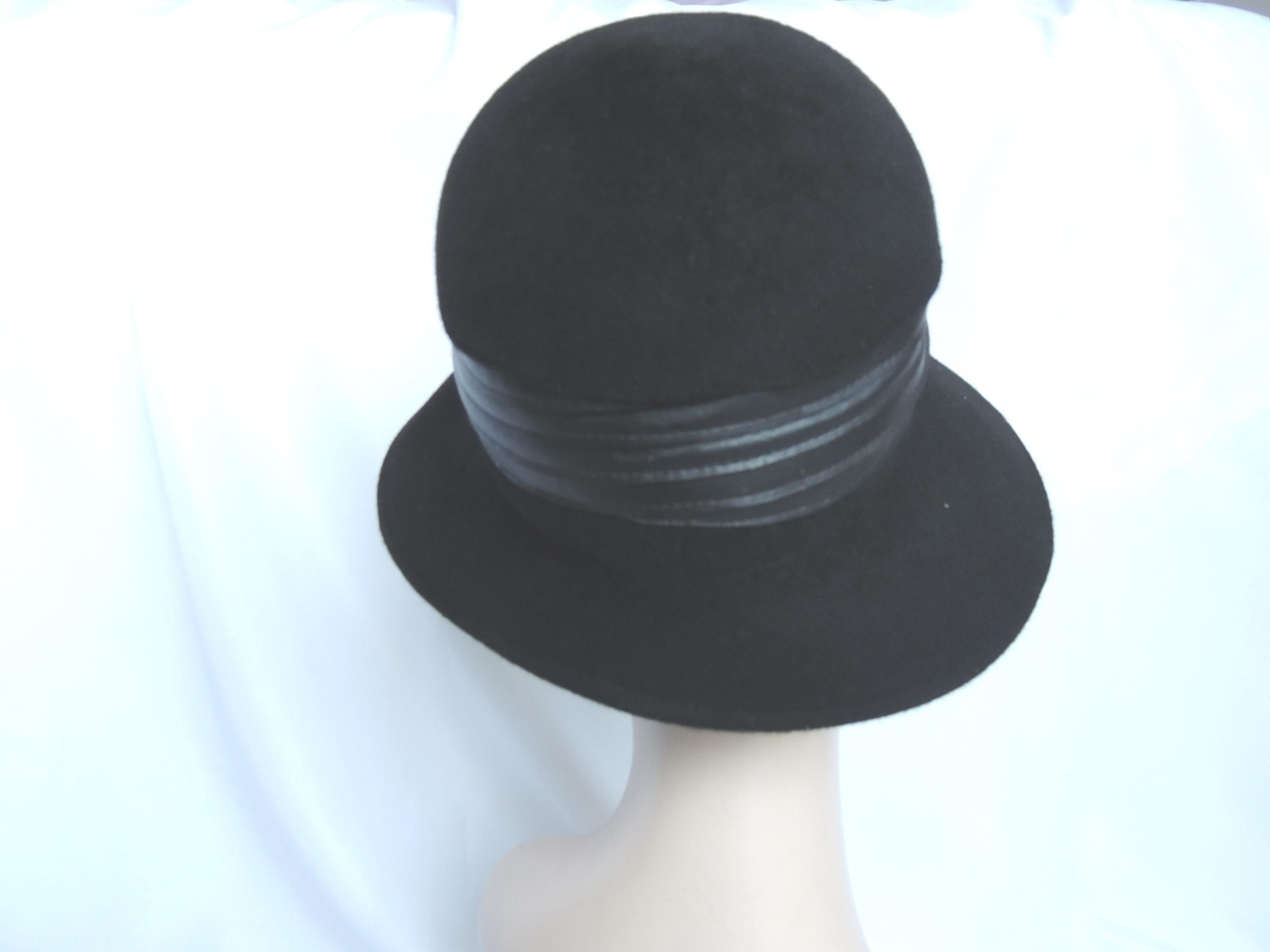 Vintage Frank Olive Black Wool Felt Asymmetrical Bucket Hat  display picture 3