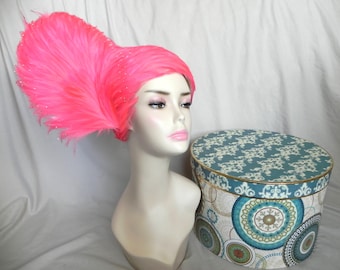 Sale! Collectible Jack McConnell Fuschia Pink Feathered Cloche Dress Derby Tea Formal Hat with hat box