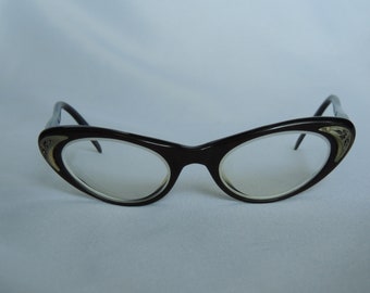 Vintage Christian Dior marrón plástico prescripción gafas de ojo de gato 1950's diseñador gafas gafas gafas Cateye gafas RX gafas