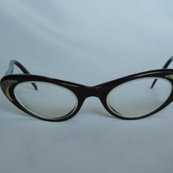 Vintage Christian Dior Brown Plastic Prescription Cat Eye Glasses 1950's Designer Eye Glasses Eyewear Cateye Glasses RX Glasses