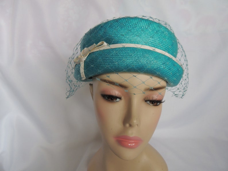 Vintage Turquoise Blue Straw Pillbox Style Hat Dress Hat Etsy