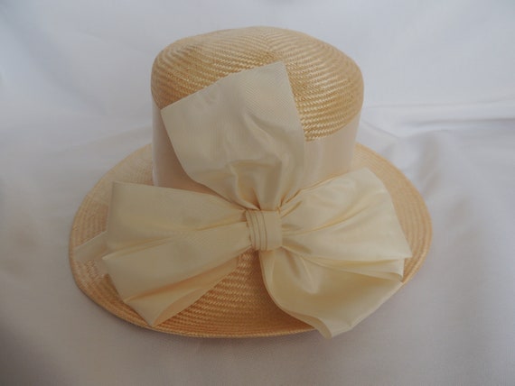 Vintage Natural Off White Straw Dress Hat Fancy H… - image 8