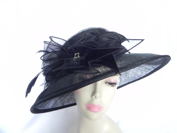 Black Straw Hat, Black Sinamay Hat, Black Fancy Ha
