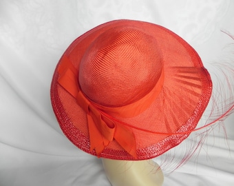 Vintage NWT Red Straw Wide Brim Fancy Hat Derby Hat Church Hat Wedding Hat Easter Hat by Adolfo II