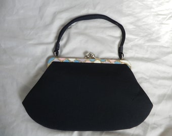 Vintage Black Silk Evening Bag Purse Handbag with Multicolored Frame by Garay