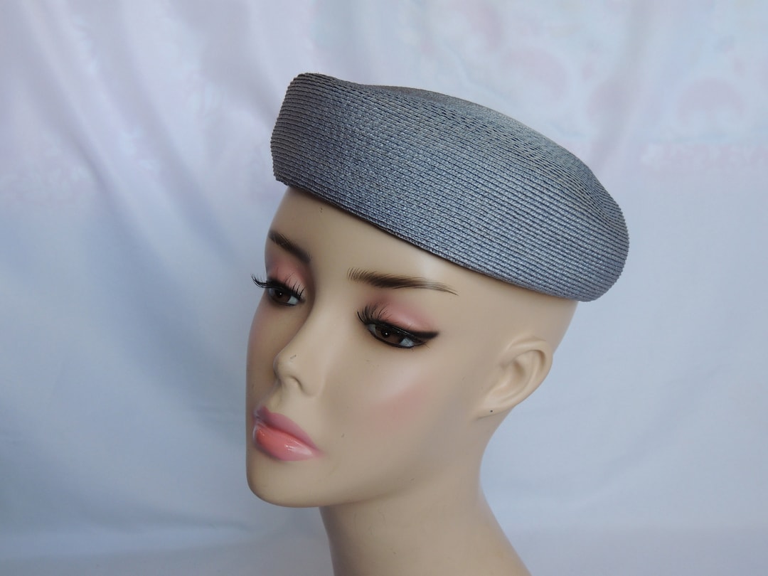 Vintage Light Blue Straw Pillbox Hat Dress Hat Church Hat Sunday Hat