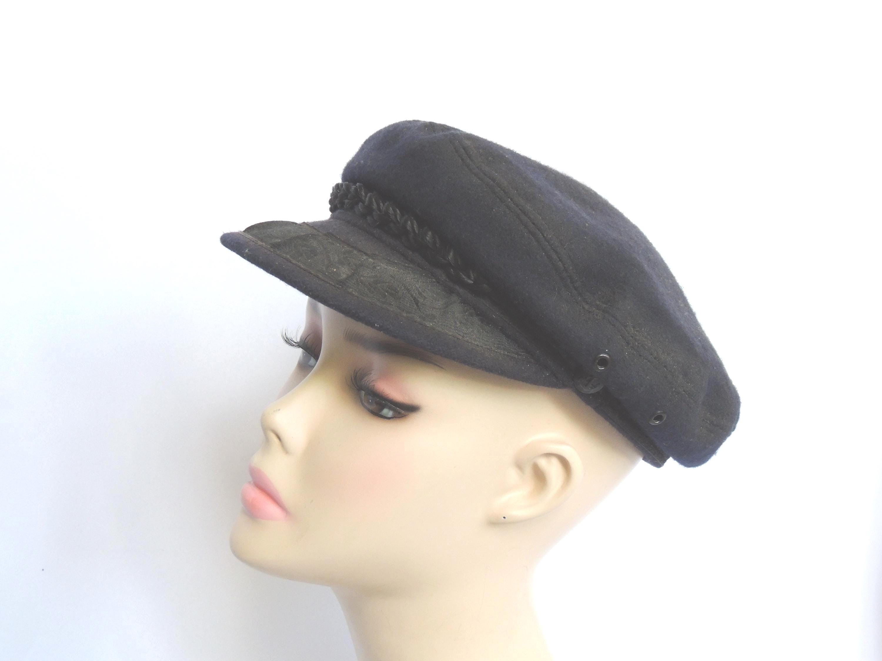 Vintage Black Wool Authentic Greek Fisherman's Hat Made in Greece