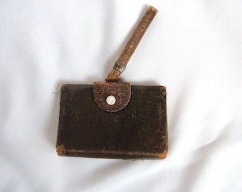 Bolso de mano pequeño de cuero marrón antiguo para niña, de colección, fabricado en Alemania.