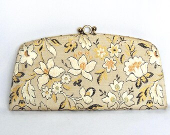 Vintage New Ivory and Beige Floral Brocade Clutch Purse Evening Bag Wallet by Baronet
