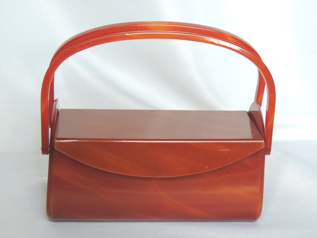 Sac à main vintage MCM marron imitation écaille de celluloïd