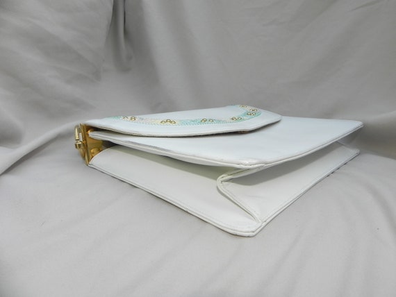 Vintage Stylecraft White Leather Handbag Purse wi… - image 5