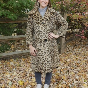 Vintage 1960's Leopard Print Long Faux Fur Coat Winter Coat