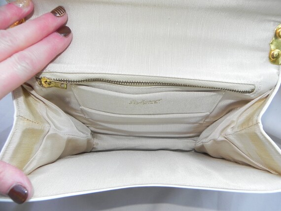 Vintage Stylecraft White Leather Handbag Purse wi… - image 6