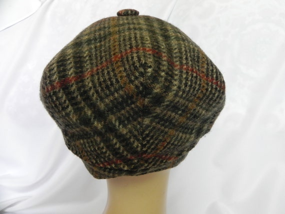 Vintage Beige and Black Wool Plaid Newsboy Cap Be… - image 8