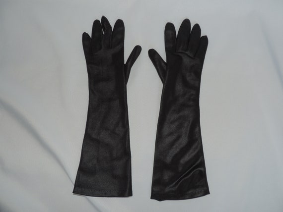 Vintage Long Black Stretch Nylon Opera Gloves For… - image 3