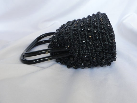 1960's Black Raffia Cello Weave Handbag Purse wit… - image 6