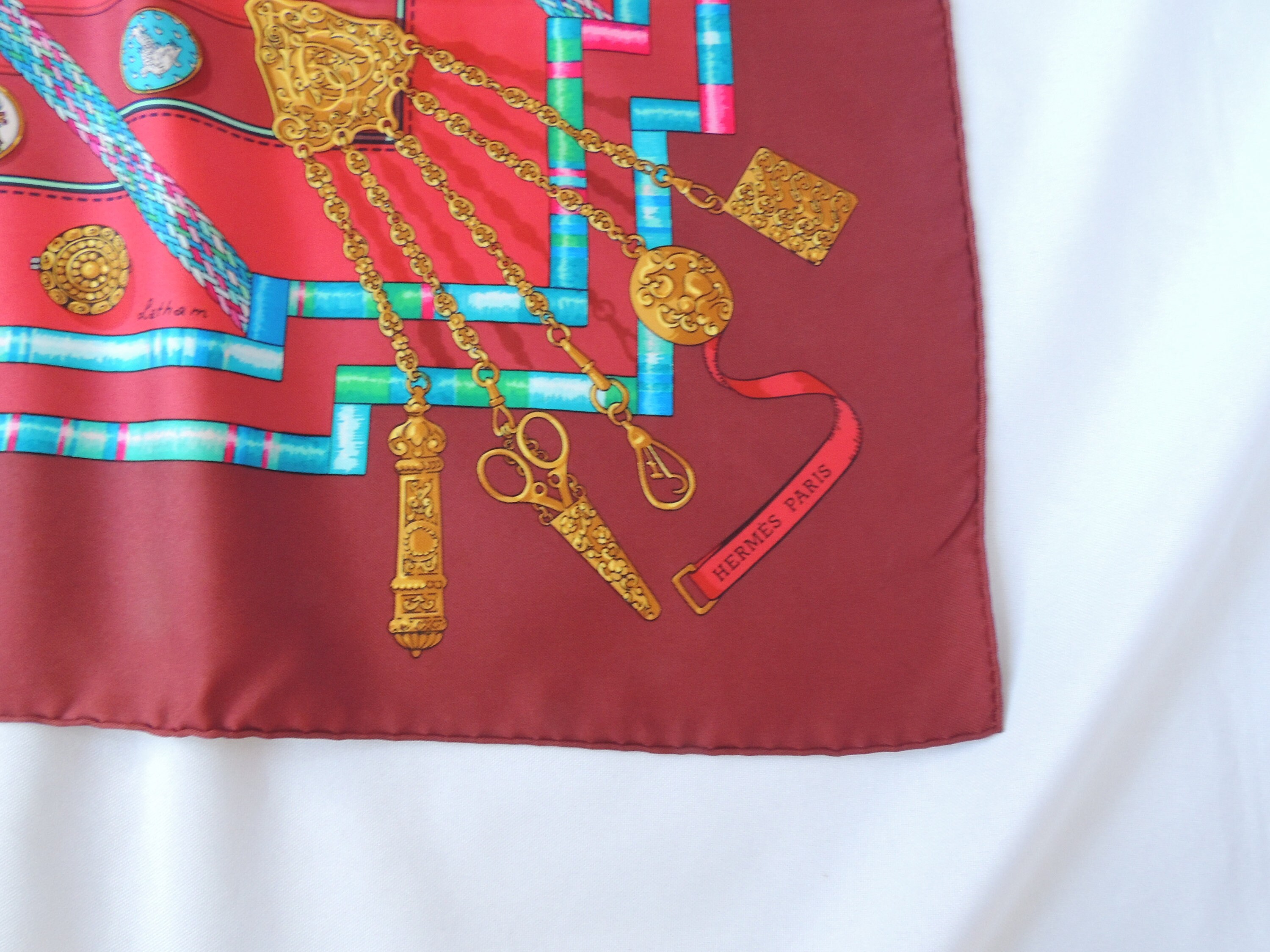 Vintage Hermes Paris Beautiful Large Red Silk Scarf With a