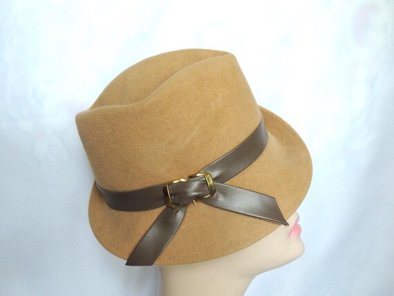 Vintage Camel Colored/tan Fedora Hat Dress Hat Church Hat  display picture 1