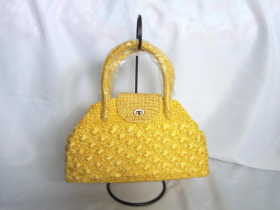 Vintage 1960's Yellow Straw/raffia Handbag Purse New Without Tags