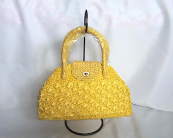 Vintage 1960's Yellow Straw/Raffia Handbag Purse New Without Tags