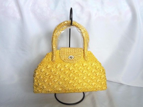 Vintage 1960's Yellow Straw/raffia Handbag Purse New Without Tags