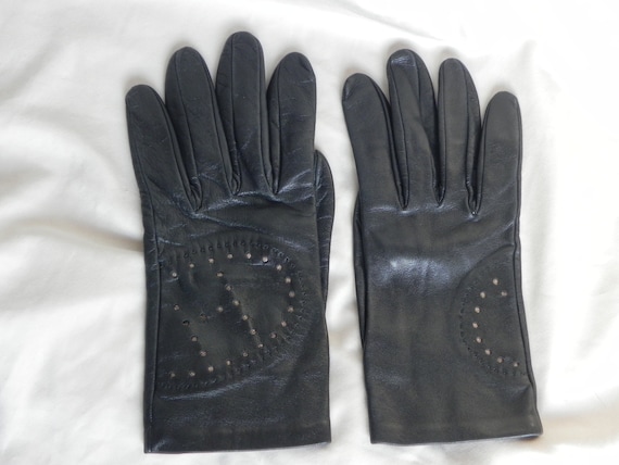Vintage Hermes Gloves, French Black Leather Hermes