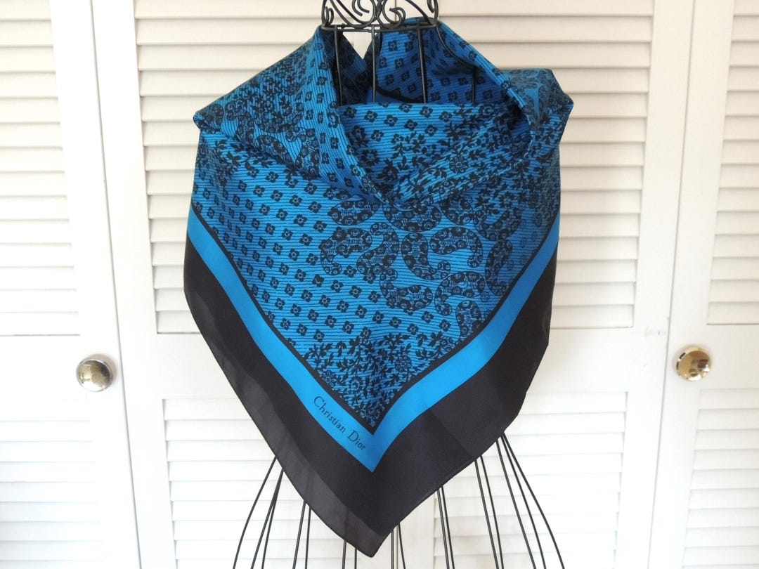 Vintage Christian Dior Black and Turquoise Blue Silk Designer